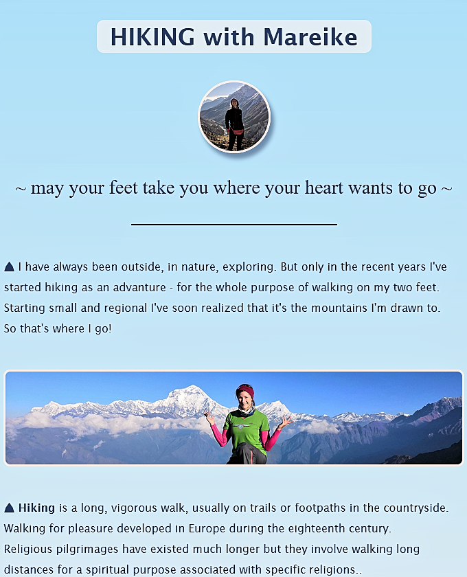 Screenshot of hiking homepage